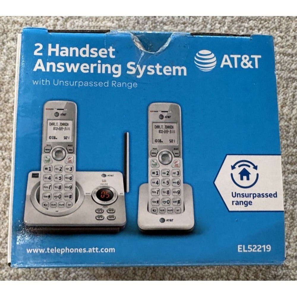 AT&T EL52219 Handset Cordless 2 Telephone Answering System with Extra 3rd Phone!